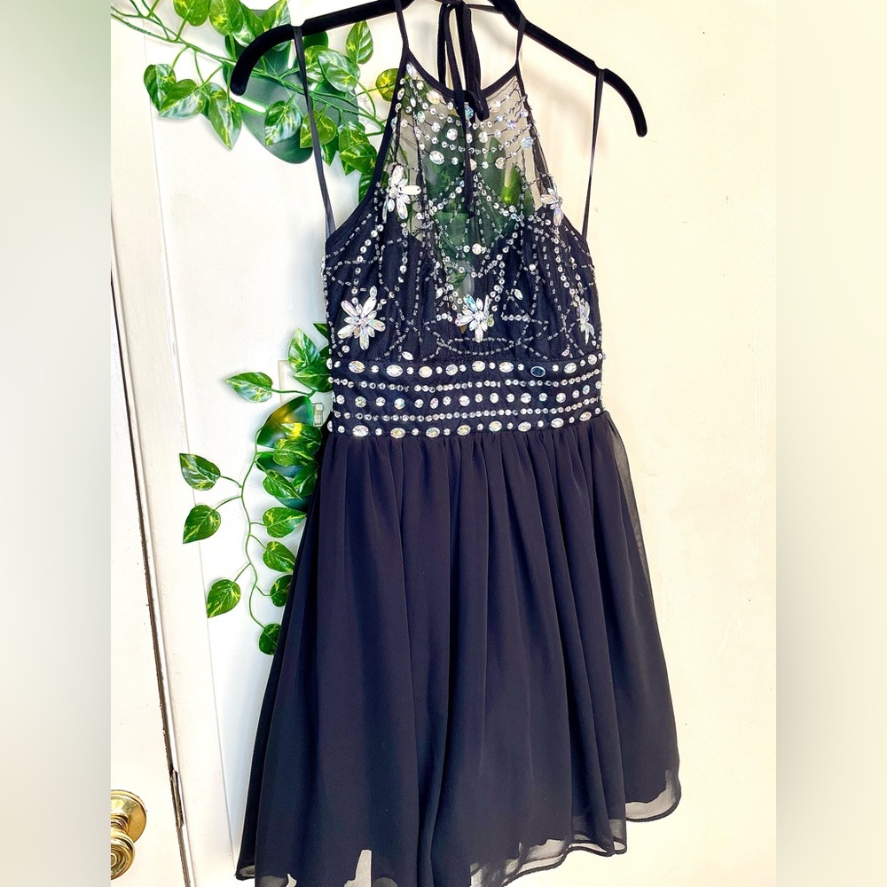 Black Sequin Halter Evening Dress (S)